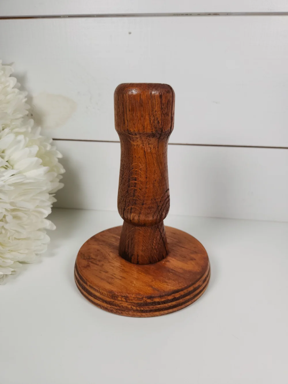 Antique Hand Turned Chunky Wood Candlestick Holder |  Rustic | Primitive Decor